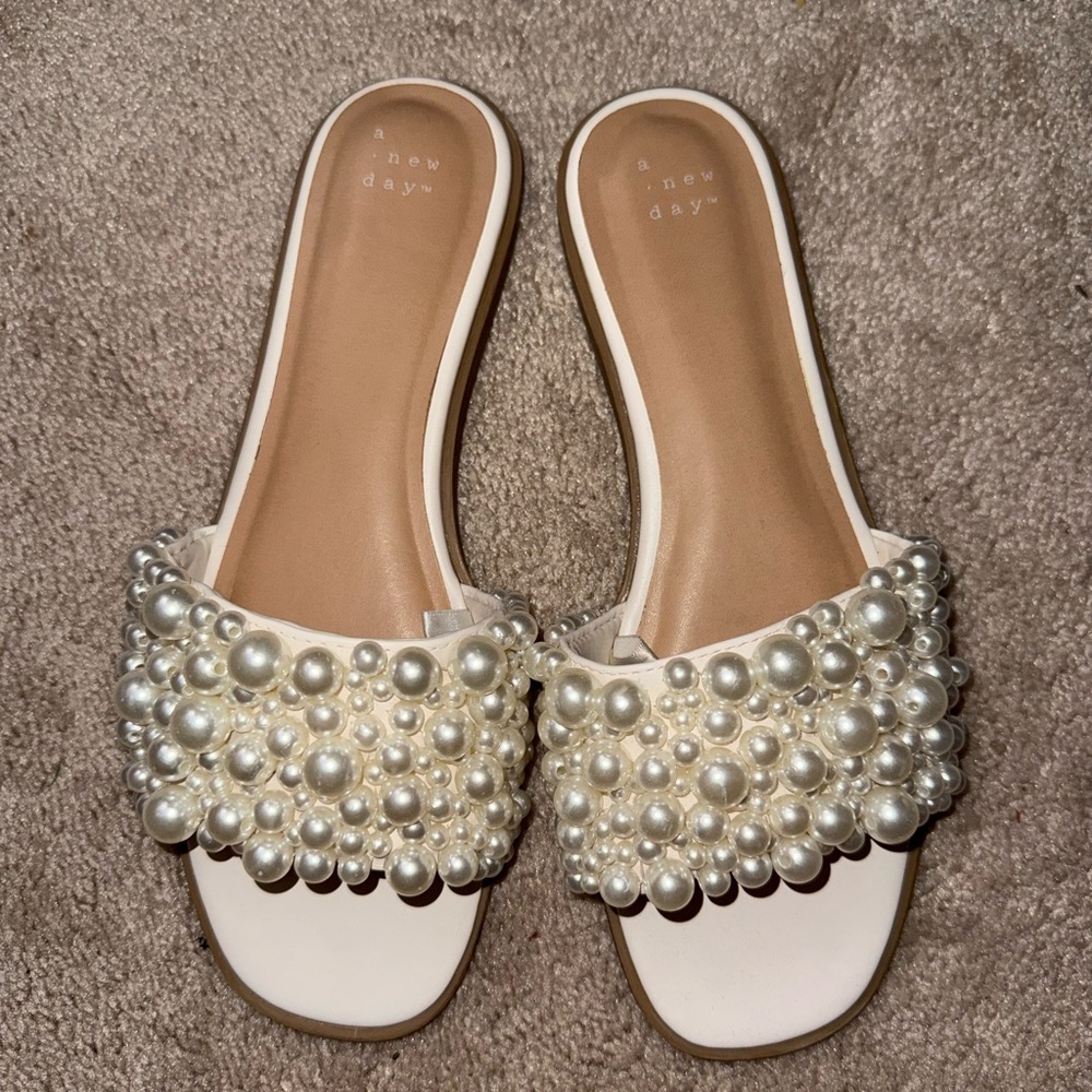 A New Day Women's Pearl Embellished Sandals - White